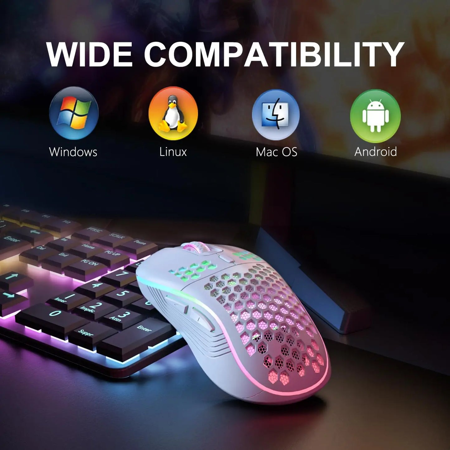 2.4G Wireless Gaming Mouse RGB Lighting Charging Mouse with Adjustable DPI Ergonomic Honeycomb Design for Desktop Laptop