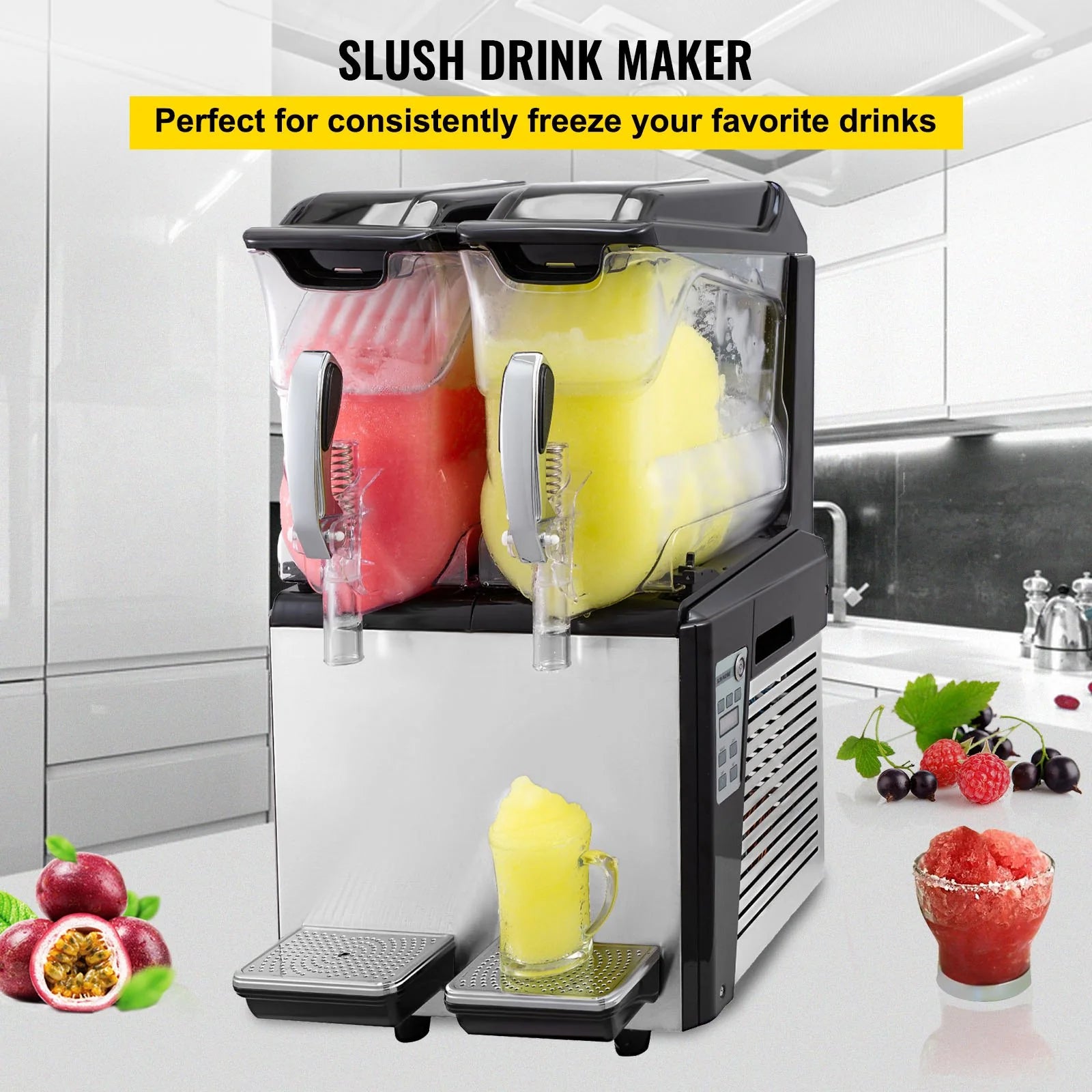 Beat the heat with the VEVOR 110V Slushy Machine! 🍹✨ Perfect for your cafe, restaurant, or snack bar—serving delicious frozen drinks day and night! 20L capacity, double bowl, and automatic cleaning for easy use! #FrozenTreats #SlushyMachine