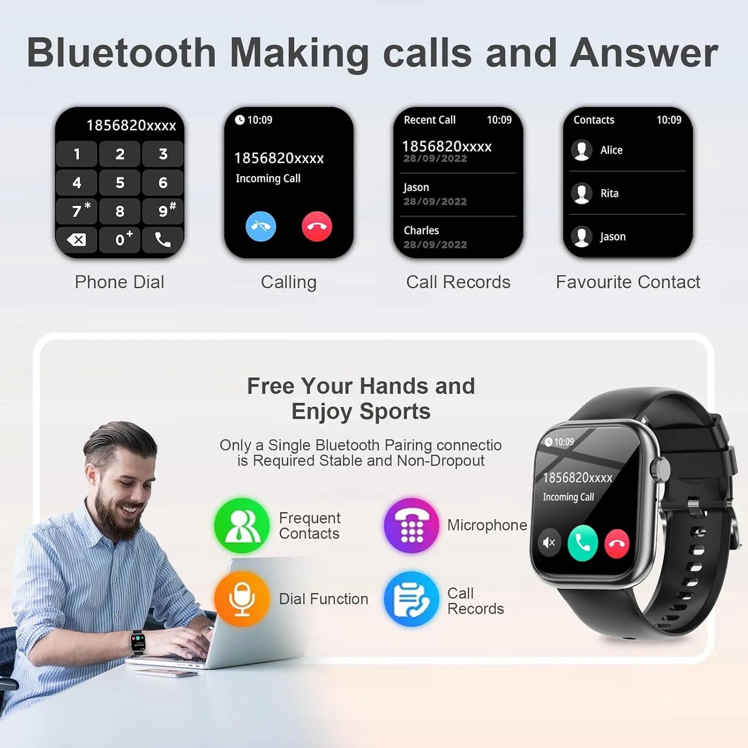 Smart Watch Answer/Make a Call Bluetooth Smart Watch for IOS Android Men'S and Women'S Watch Black