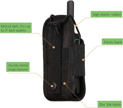 Molle Radio Holder Walkie Talkie Pouch Case for Duty Belt Radio Holster Tactical Hunting Intercom Bag (1 Pack, Black)