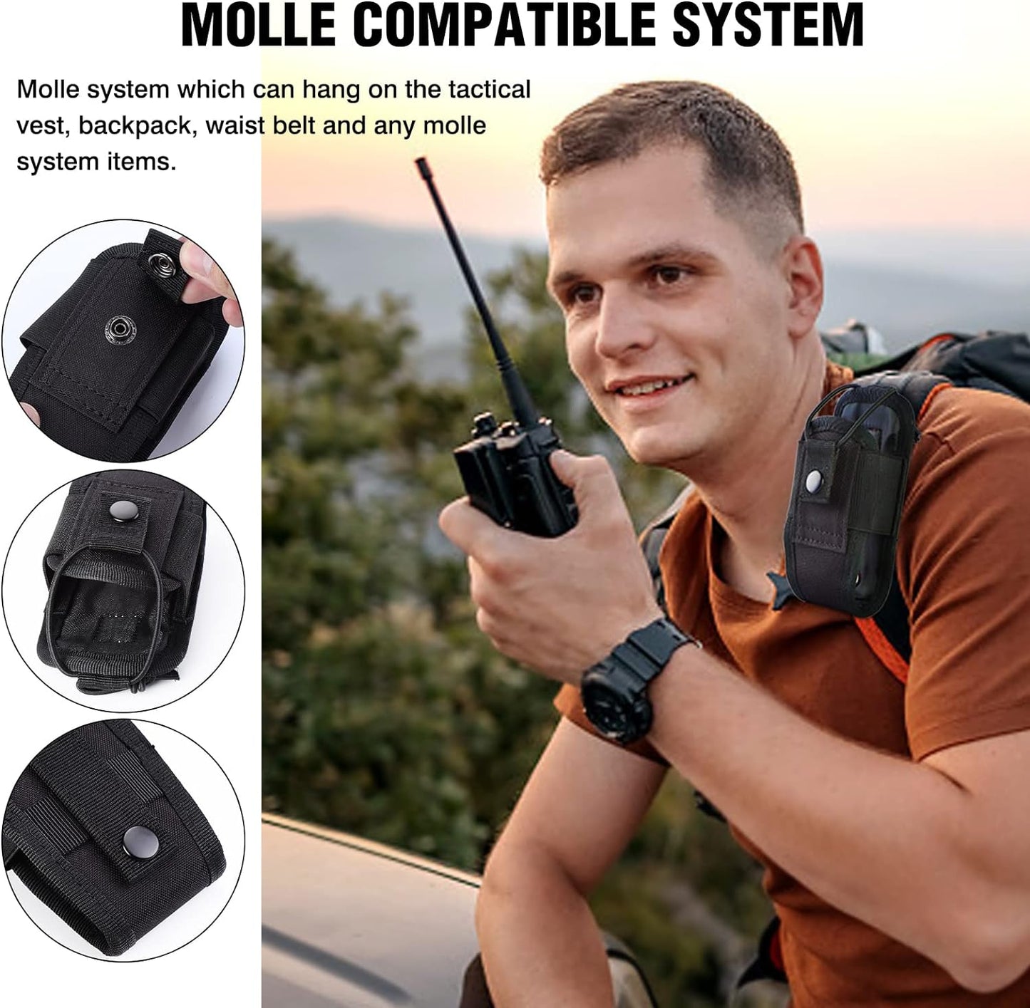 Molle Radio Holder Walkie Talkie Pouch Case for Duty Belt Radio Holster Tactical Hunting Intercom Bag (1 Pack, Black)